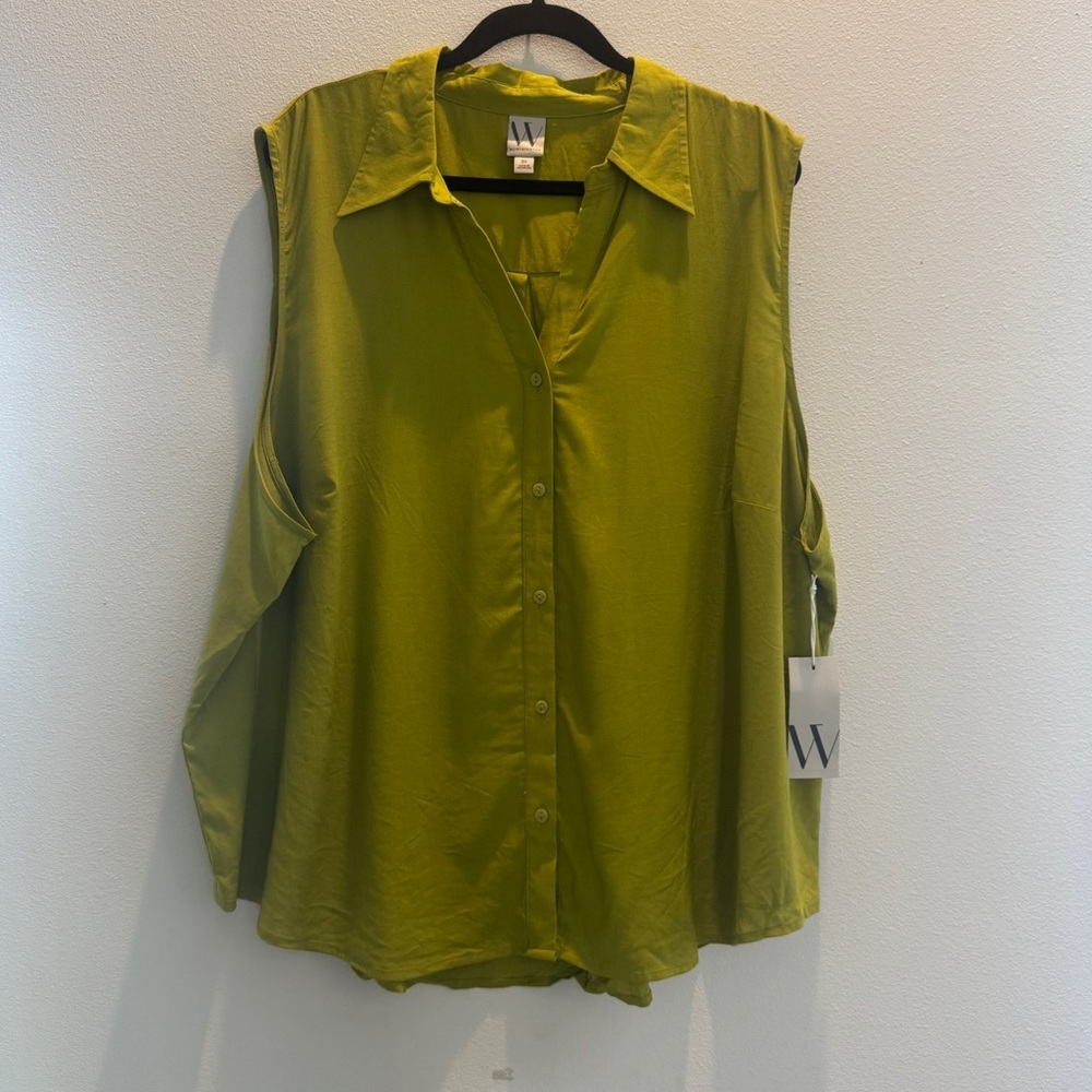NWT Worthington Lime Green Sleeveless Linen Blouse